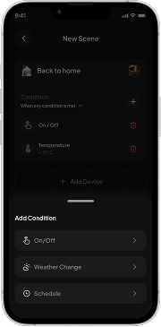 Adding a condition: on or off, weather change, schedule