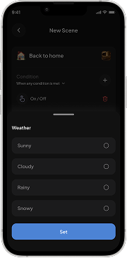 A weather condition: sunny, cloudy, rainy or snowy