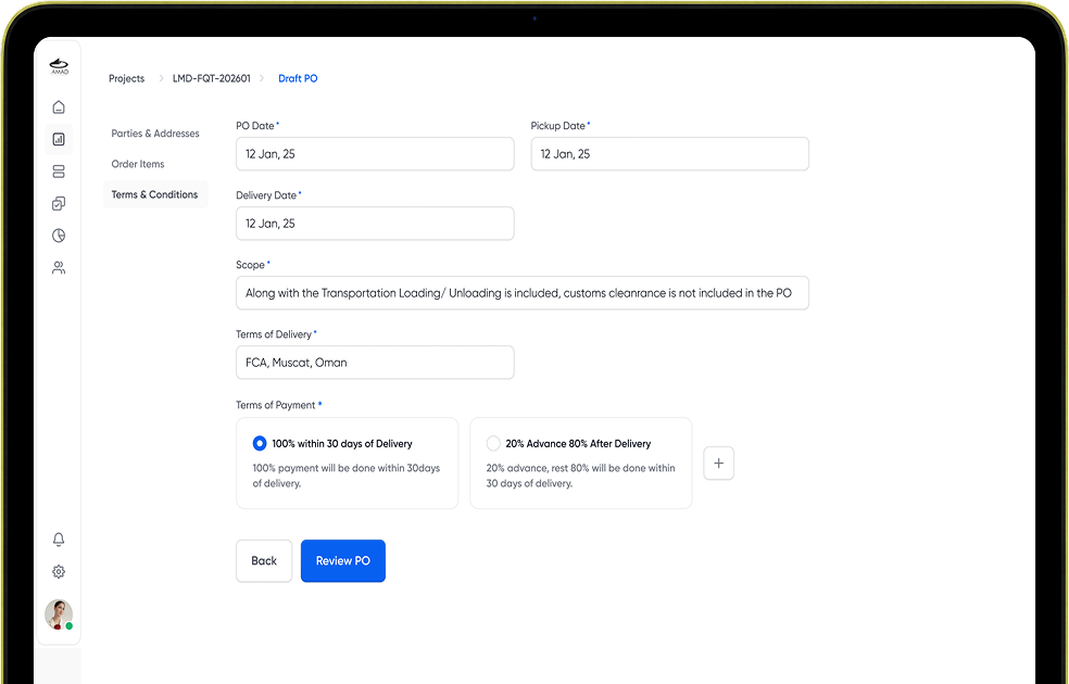 Step 3: dates, scope, delivery and payment terms